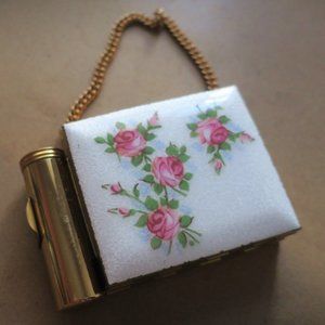Tiny Vintage Enamel Make-up Purse with Roses and